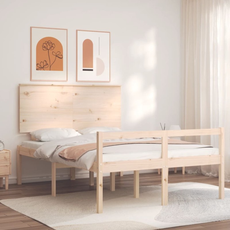 vidaXL Cama para personas mayores con cabecero madera maciza 140x190cm vidaXL Cama para personas mayores con cabecero madera maciza 140x190cm