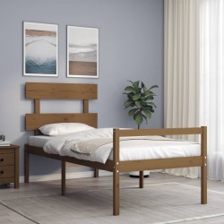vidaXL Cama personas mayores cabecero madera marrón miel 100x200 cm