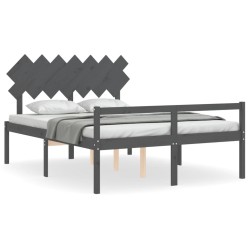 vidaXL Cama de matrimonio personas mayores cabecero madera maciza gris