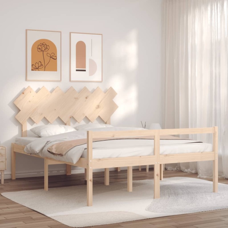 vidaXL Cama para personas mayores con cabecero madera maciza 140x190cm vidaXL Cama para personas mayores con cabecero madera maciza 140x190cm