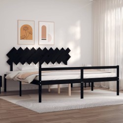 vidaXL Cama personas mayores cabecero madera maciza negro 200x200 cm
