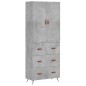 vidaXL Aparador alto madera contrachapada gris hormigón 69,5x34x180 cm