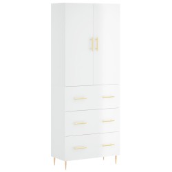 vidaXL Aparador alto madera contrachapada blanco brillo 69,5x34x180 cm