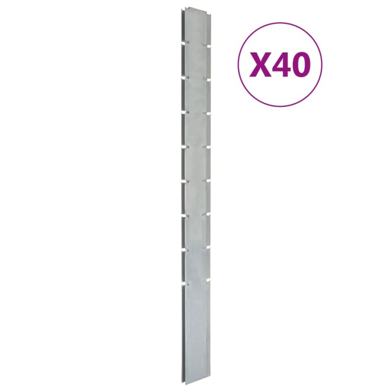 vidaXL Postes de valla de jardín 40 uds acero galvanizado plata 220 cm vidaXL Postes de valla de jardín 40 uds acero galvanizado plata 220 cm