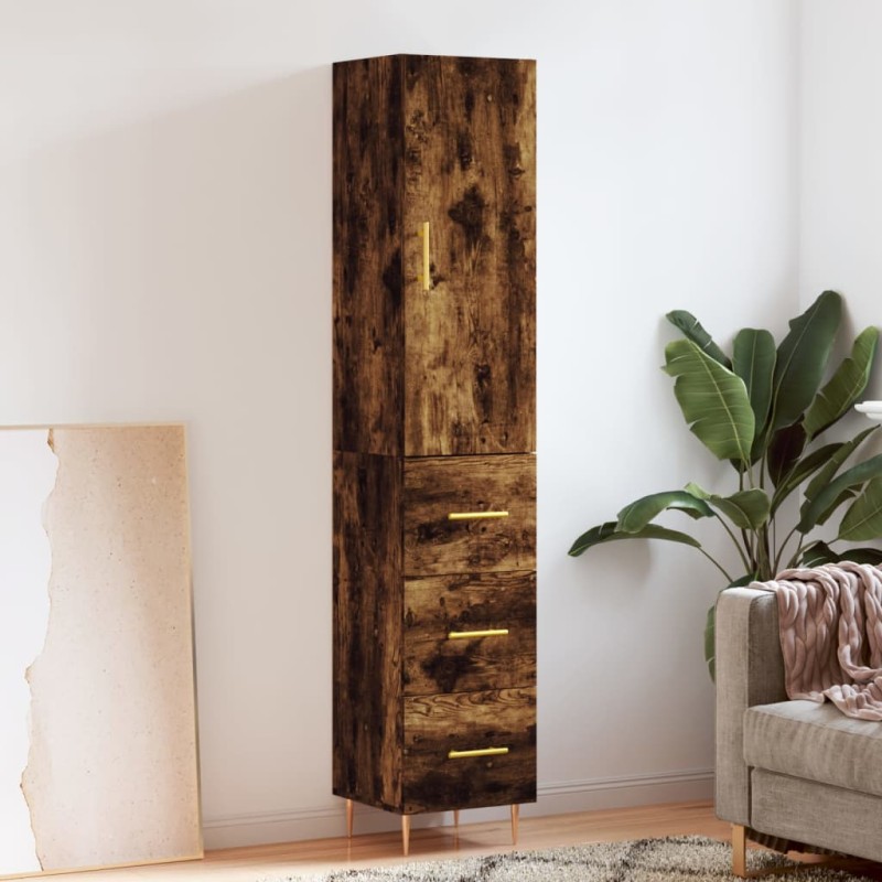 vidaXL Aparador de madera contrachapada roble ahumado 34,5x34x180 cm vidaXL Aparador de madera contrachapada roble ahumado 34,5x34x180 cm