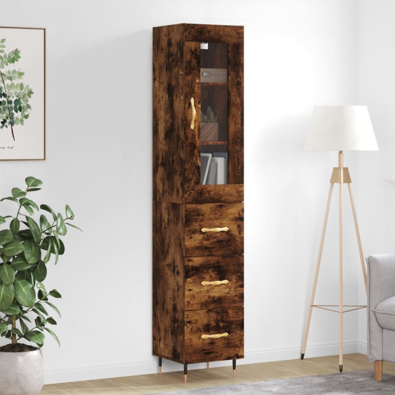 vidaXL Aparador de madera contrachapada roble ahumado 34,5x34x180 cm vidaXL Aparador de madera contrachapada roble ahumado 34,5x34x180 cm