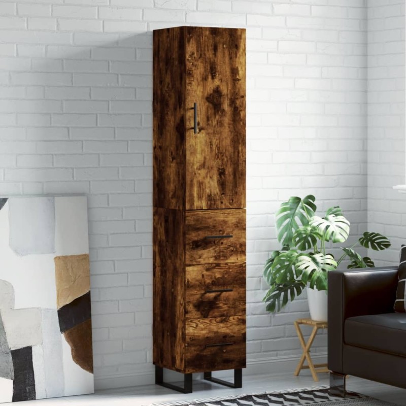 vidaXL Aparador de madera contrachapada roble ahumado 34,5x34x180 cm vidaXL Aparador de madera contrachapada roble ahumado 34,5x34x180 cm