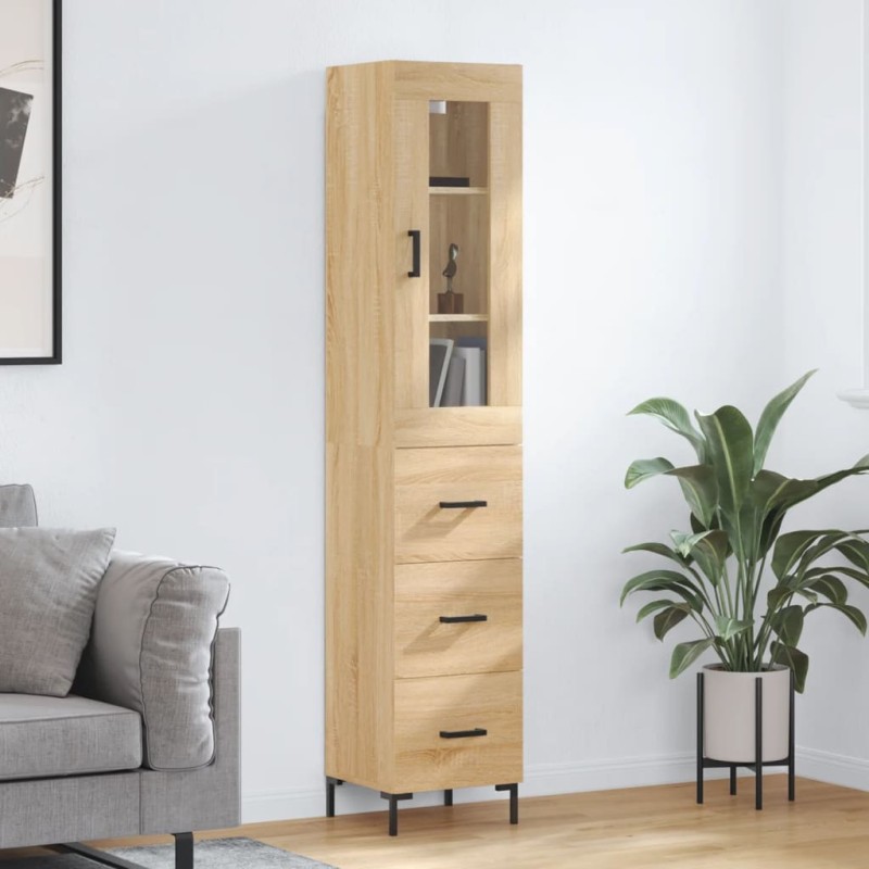 vidaXL Aparador de madera contrachapada roble Sonoma 34,5x34x180 cm vidaXL Aparador de madera contrachapada roble Sonoma 34,5x34x180 cm