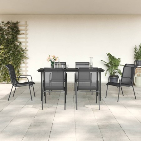 vidaXL Juego de comedor para jardín 7 piezas acero y textilene negro