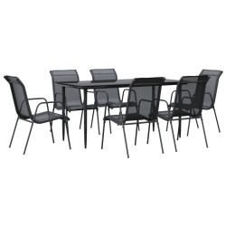 vidaXL Juego de comedor para jardín 7 piezas acero y textilene negro