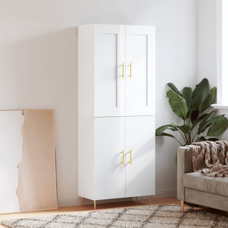 vidaXL Aparador alto madera contrachapada blanco brillo 69,5x34x180 cm