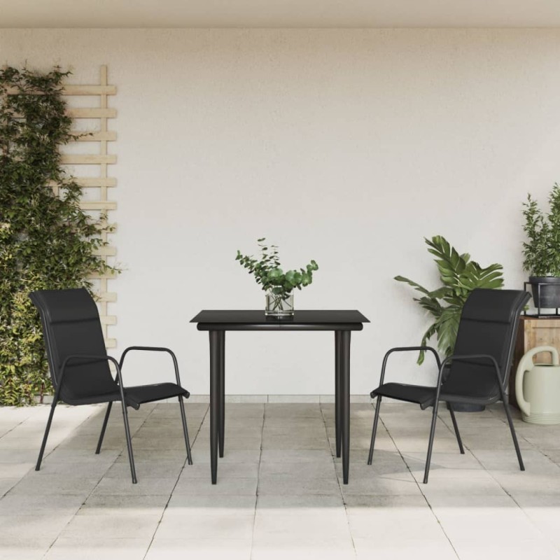 vidaXL Juego de comedor para jardín 3 piezas acero y textilene negro vidaXL Juego de comedor para jardín 3 piezas acero y textilene negro