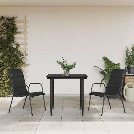 vidaXL Juego de comedor para jardín 3 piezas acero y textilene negro