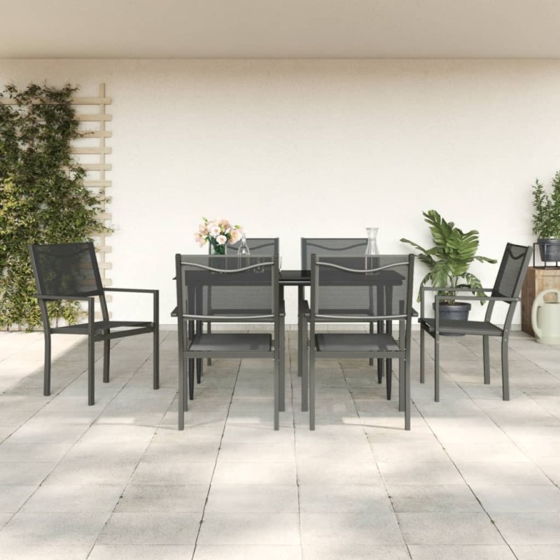 vidaXL Juego de comedor para jardín 7 piezas acero y textilene negro vidaXL Juego de comedor para jardín 7 piezas acero y textilene negro