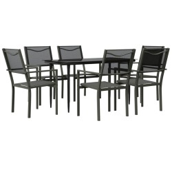 vidaXL Juego de comedor para jardín 7 piezas acero y textilene negro