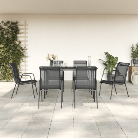 vidaXL Juego de comedor para jardín 7 piezas acero y textilene negro