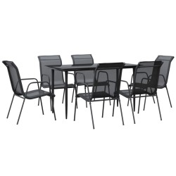vidaXL Juego de comedor para jardín 7 piezas acero y textilene negro