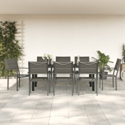 vidaXL Juego de comedor para jardín 9 piezas acero y textilene negro