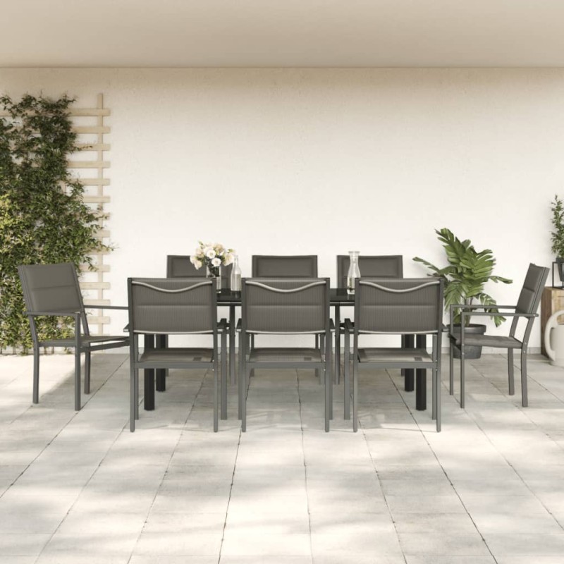 vidaXL Juego de comedor para jardín 9 piezas acero y textilene negro vidaXL Juego de comedor para jardín 9 piezas acero y textilene negro