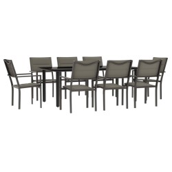 vidaXL Juego de comedor para jardín 9 piezas acero y textilene negro