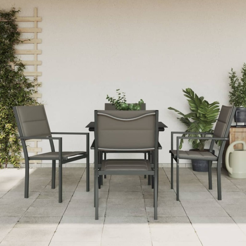 vidaXL Juego de comedor para jardín 5 piezas acero y textilene negro