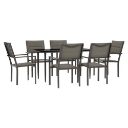vidaXL Juego de comedor para jardín 7 piezas acero y textilene negro