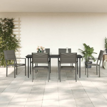 vidaXL Juego de comedor para jardín 7 piezas acero y textilene negro