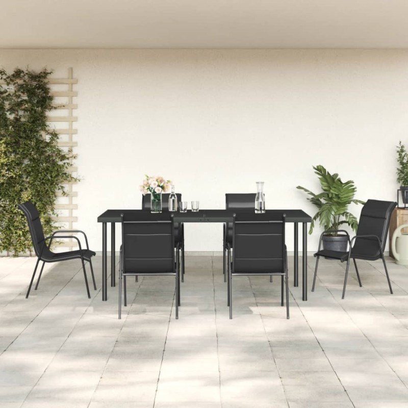 vidaXL Juego de comedor para jardín 7 piezas acero y textilene negro vidaXL Juego de comedor para jardín 7 piezas acero y textilene negro
