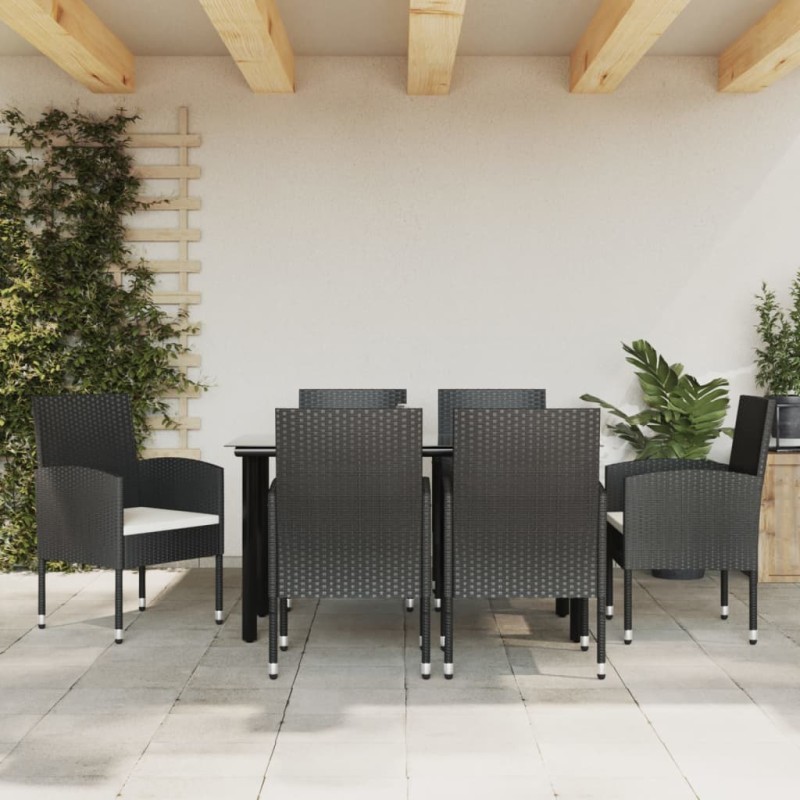 vidaXL Juego de comedor de jardín 7 pzas ratán sintético y acero negro vidaXL Juego de comedor de jardín 7 pzas ratán sintético y acero negro