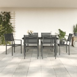 vidaXL Juego de comedor para jardín 7 piezas acero y textilene negro