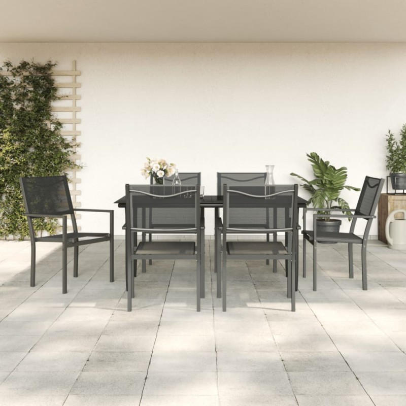 vidaXL Juego de comedor para jardín 7 piezas acero y textilene negro vidaXL Juego de comedor para jardín 7 piezas acero y textilene negro