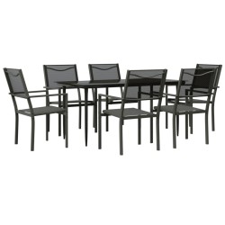 vidaXL Juego de comedor para jardín 7 piezas acero y textilene negro