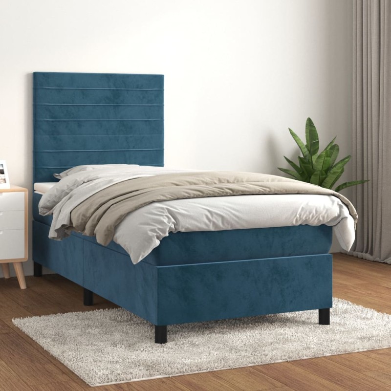 vidaXL Cama box spring con colchón terciopelo azul oscuro 100x200 cm vidaXL Cama box spring con colchón terciopelo azul oscuro 100x200 cm