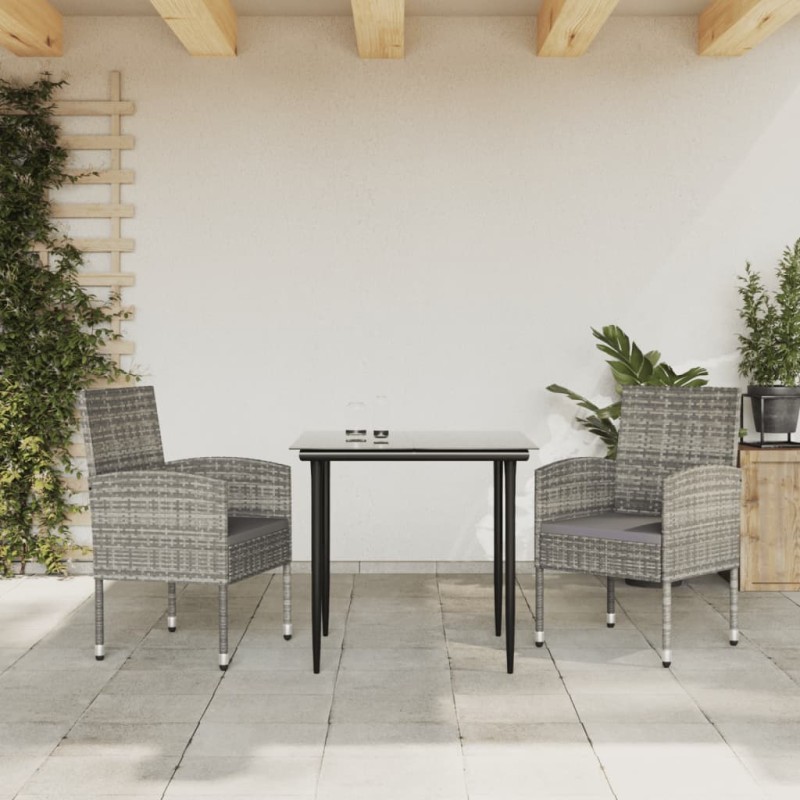 vidaXL Juego de comedor jardín 3 pzas ratán sintético acero gris negro vidaXL Juego de comedor jardín 3 pzas ratán sintético acero gris negro