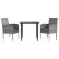 vidaXL Juego de comedor jardín 3 pzas ratán sintético acero gris negro vidaXL Juego de comedor jardín 3 pzas ratán sintético acero gris negro