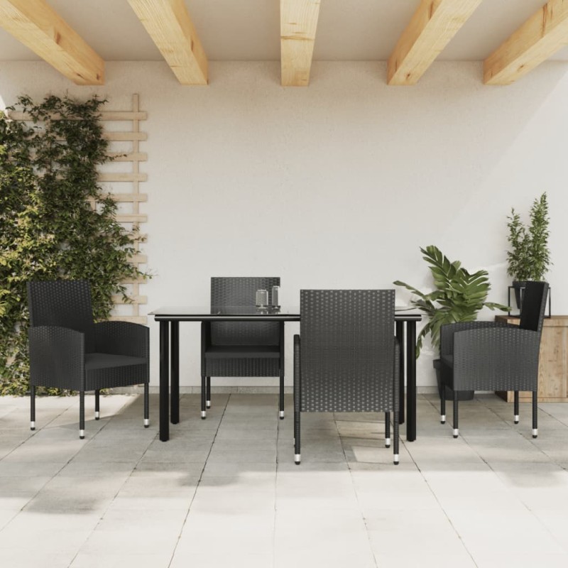 vidaXL Juego de comedor de jardín 5 pzas ratán sintético y acero negro vidaXL Juego de comedor de jardín 5 pzas ratán sintético y acero negro