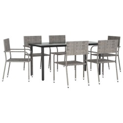 vidaXL Juego de comedor jardín 7 pzas ratán sintético acero gris negro