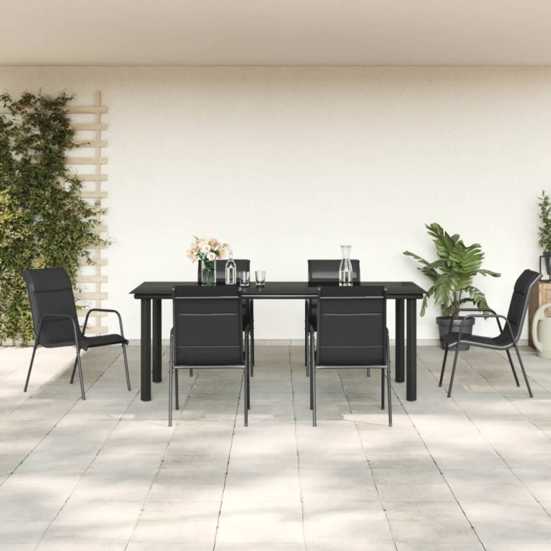 vidaXL Juego de comedor para jardín 7 piezas acero y textilene negro vidaXL Juego de comedor para jardín 7 piezas acero y textilene negro