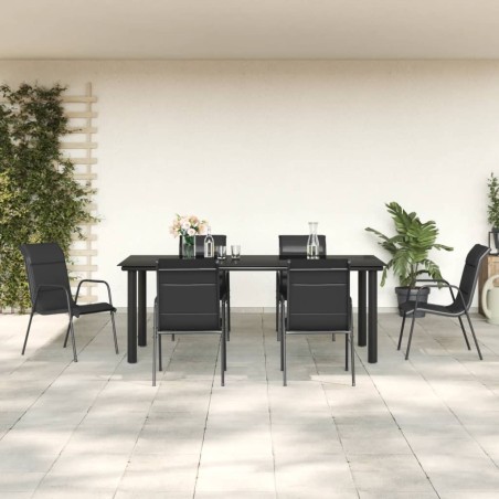 vidaXL Juego de comedor para jardín 7 piezas acero y textilene negro