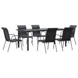 vidaXL Juego de comedor para jardín 7 piezas acero y textilene negro