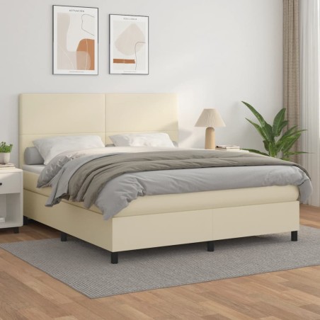 vidaXL Cama box spring con colchón cuero sintético crema 160x200 cm