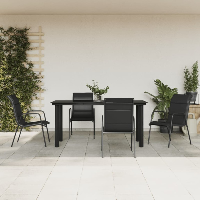 vidaXL Juego de comedor para jardín 5 piezas acero y textilene negro