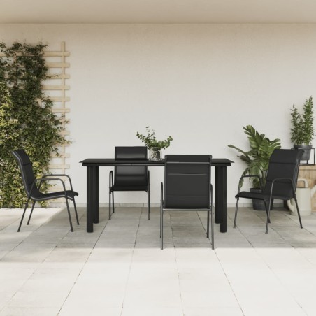 vidaXL Juego de comedor para jardín 5 piezas acero y textilene negro