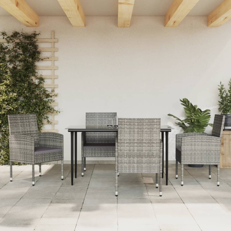 vidaXL Juego de comedor jardín 5 pzas ratán sintético acero gris negro vidaXL Juego de comedor jardín 5 pzas ratán sintético acero gris negro