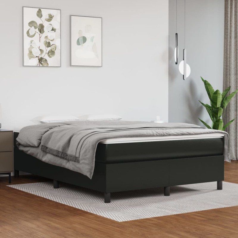 vidaXL Cama box spring con colchón cuero sintético negro 140x200cm vidaXL Cama box spring con colchón cuero sintético negro 140x200cm