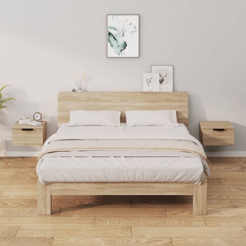 vidaXL Mesita de noche de pared 2 uds color roble Sonoma 34x30x20 cm vidaXL Mesita de noche de pared 2 uds color roble Sonoma 34x30x20 cm