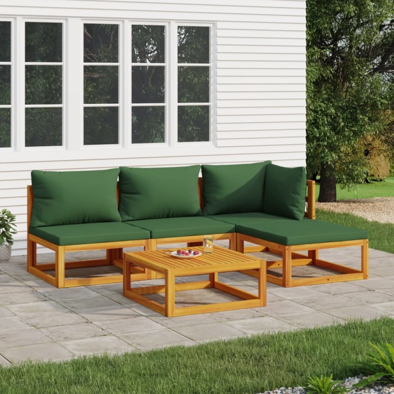 vidaXL Juego muebles de jardín 5 piezas madera maciza y cojines verdes vidaXL Juego muebles de jardín 5 piezas madera maciza y cojines verdes