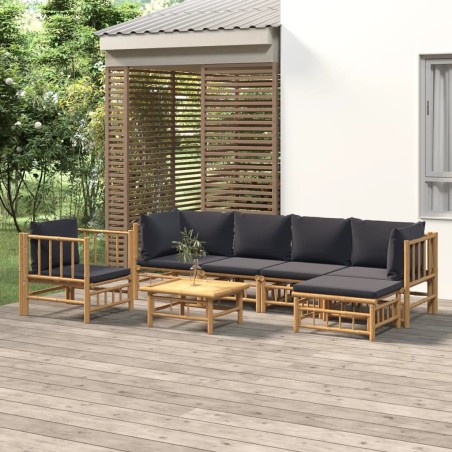 vidaXL Set de muebles de jardín 7 piezas bambú con cojines gris oscuro