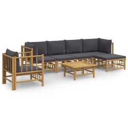 vidaXL Set de muebles de jardín 7 piezas bambú con cojines gris oscuro