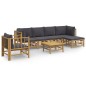 vidaXL Set de muebles de jardín 7 piezas bambú con cojines gris oscuro vidaXL Set de muebles de jardín 7 piezas bambú con cojines gris oscuro